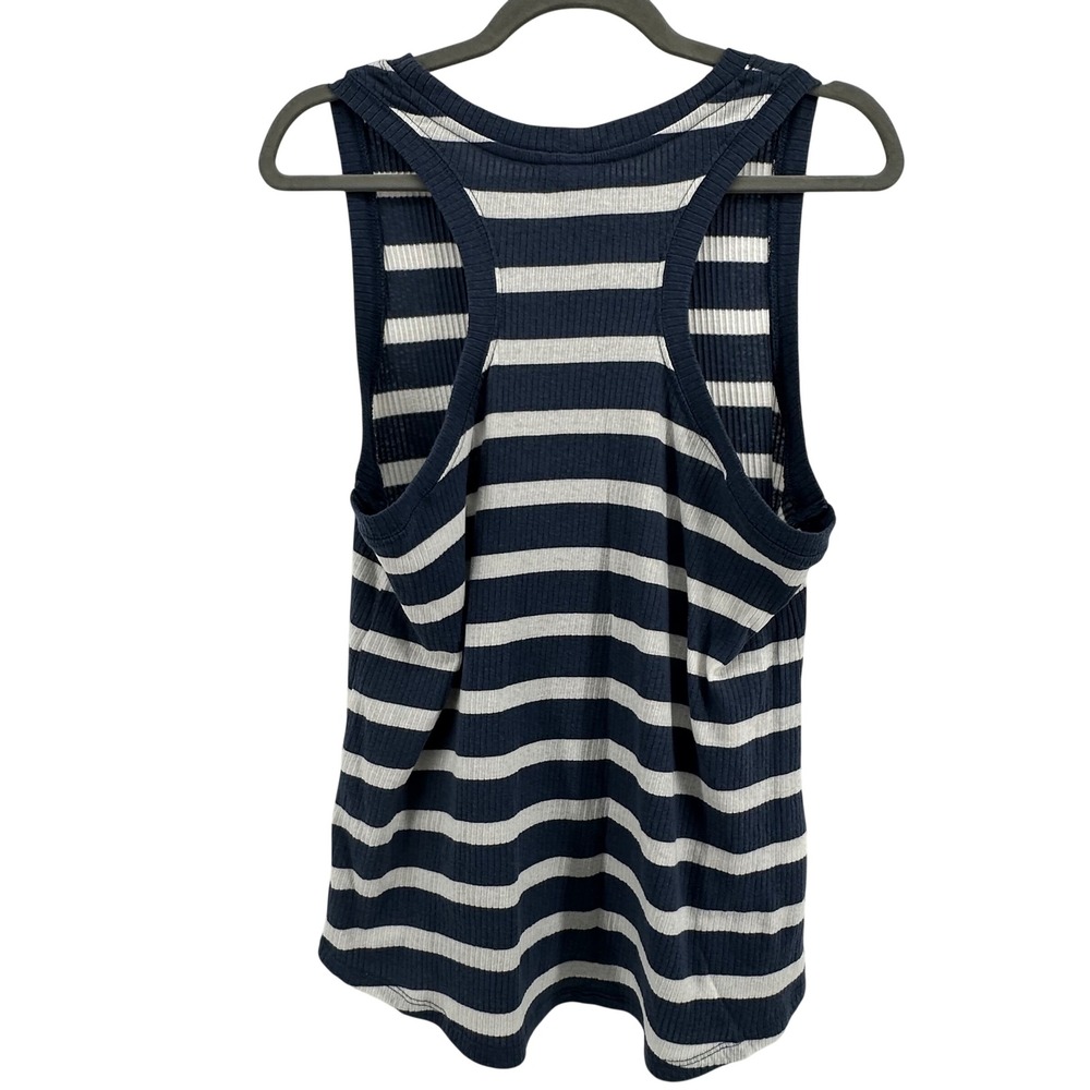 Eddie Bauer Tank Top Women XL Blue‎ White Striped Ribbed Racerback Scoop Neck - Picture 2 of 8